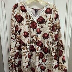 SHEIN Burgundy Rose Print Blouse